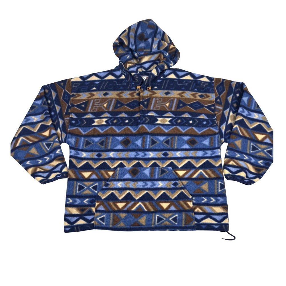 Vintage Great‎ Lakes Recreation Fleece Aztec Hoodie XL Blue Brown Southwestern